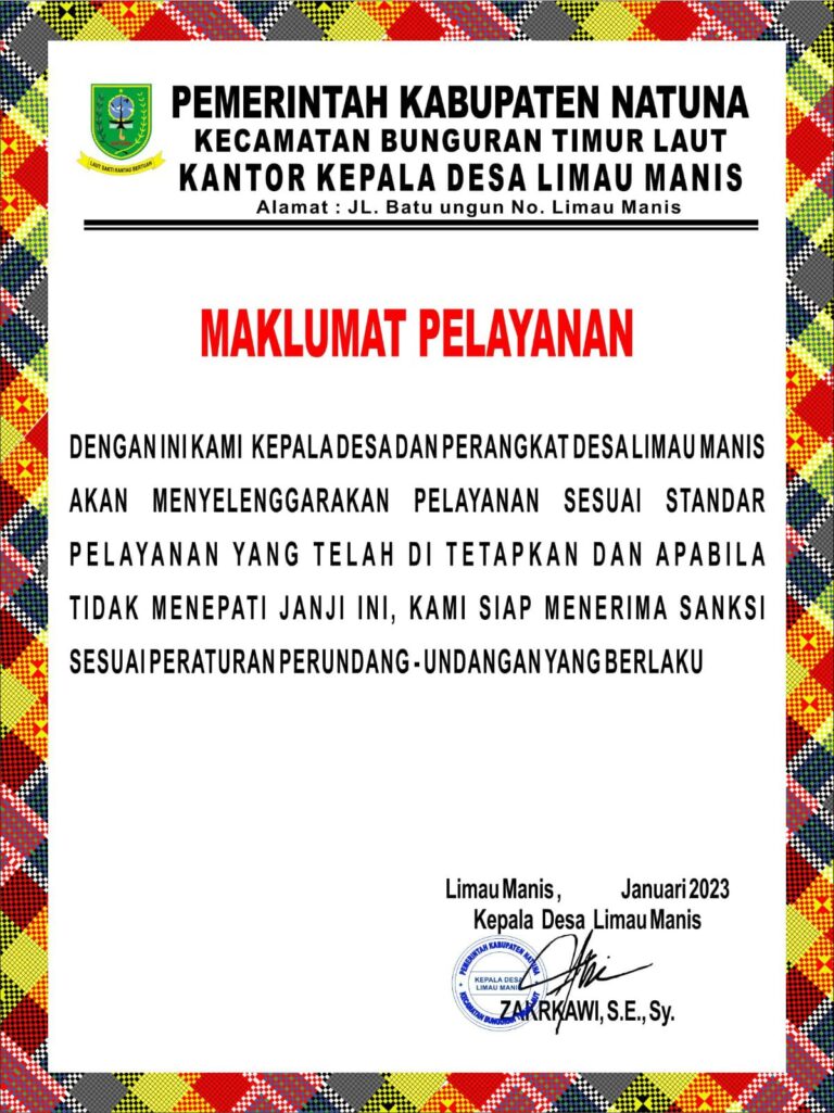 Read more about the article MAKLUMAT PELAYANAN KANTOR DESA LIMAU MANIS.